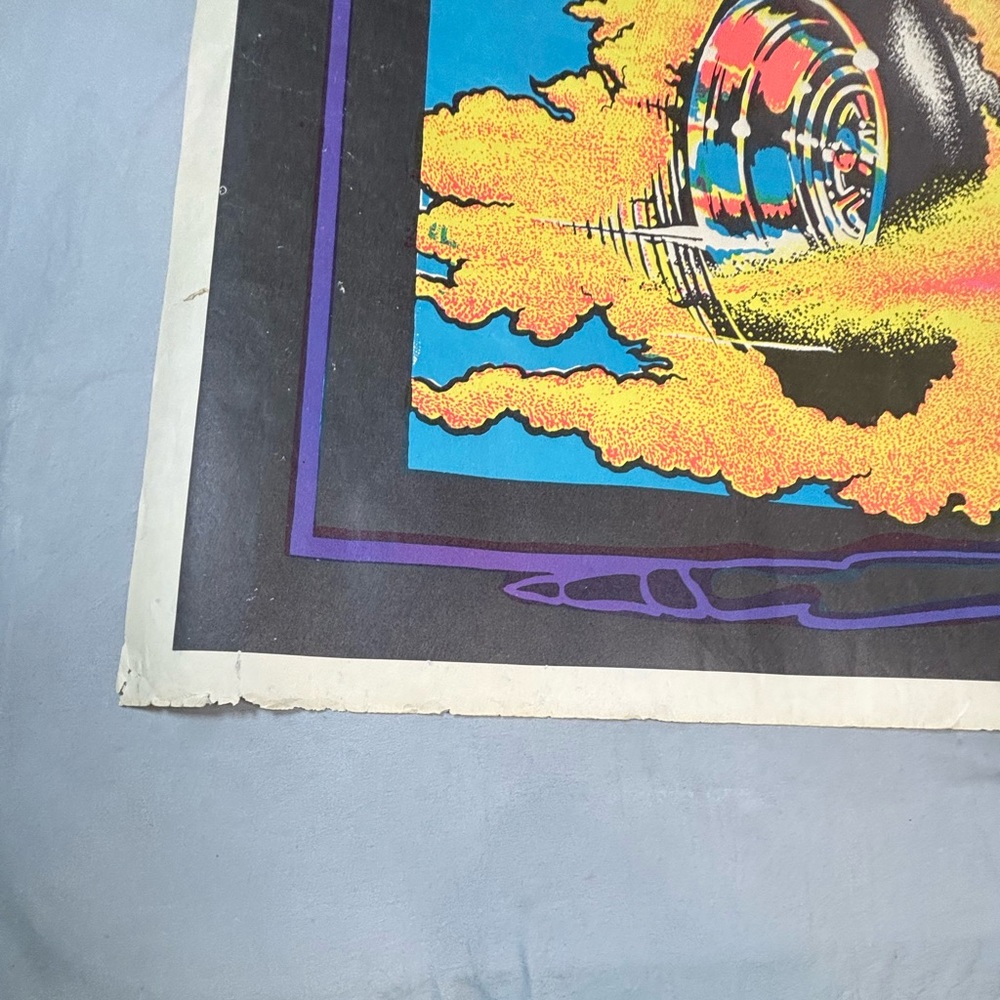 Vintage 1970s Black Light Poster Hot Rod Grim Reaper 34.75x3 Inch‎ - Picture 4 of 15